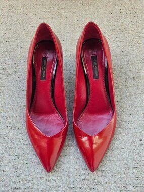 Louis Vuitton Women Pumps Heel Shoes Red Patent Leather Size 36 Made in Italy